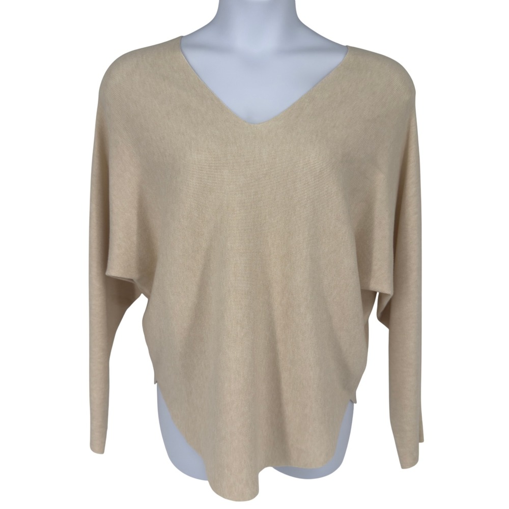 Vila Milano Cream Dolman Sleeve V-Neck Lightweight Knit Sweater Size L